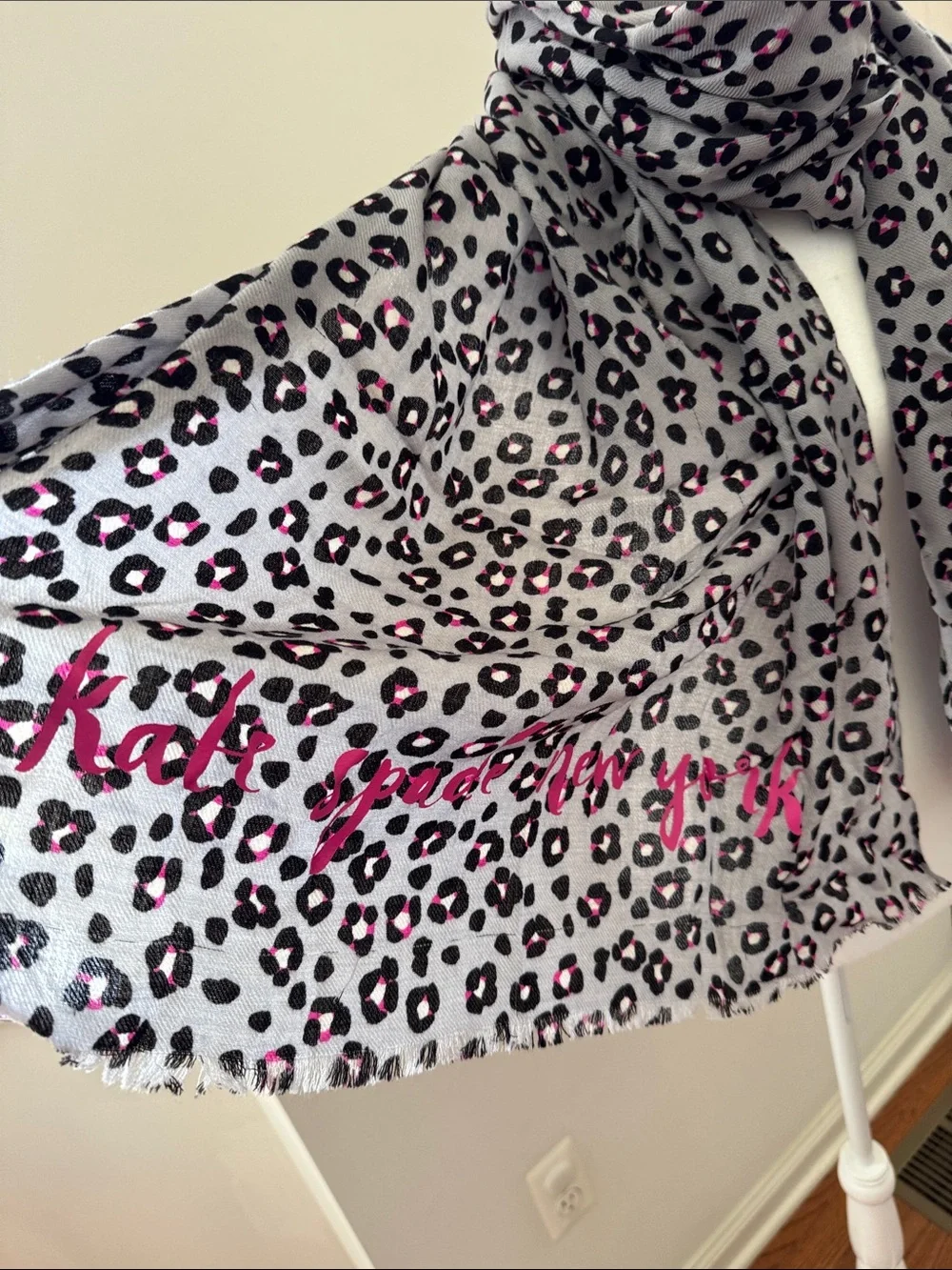 Women's Grey Leopard Print Scarf with Pink Spot Accents